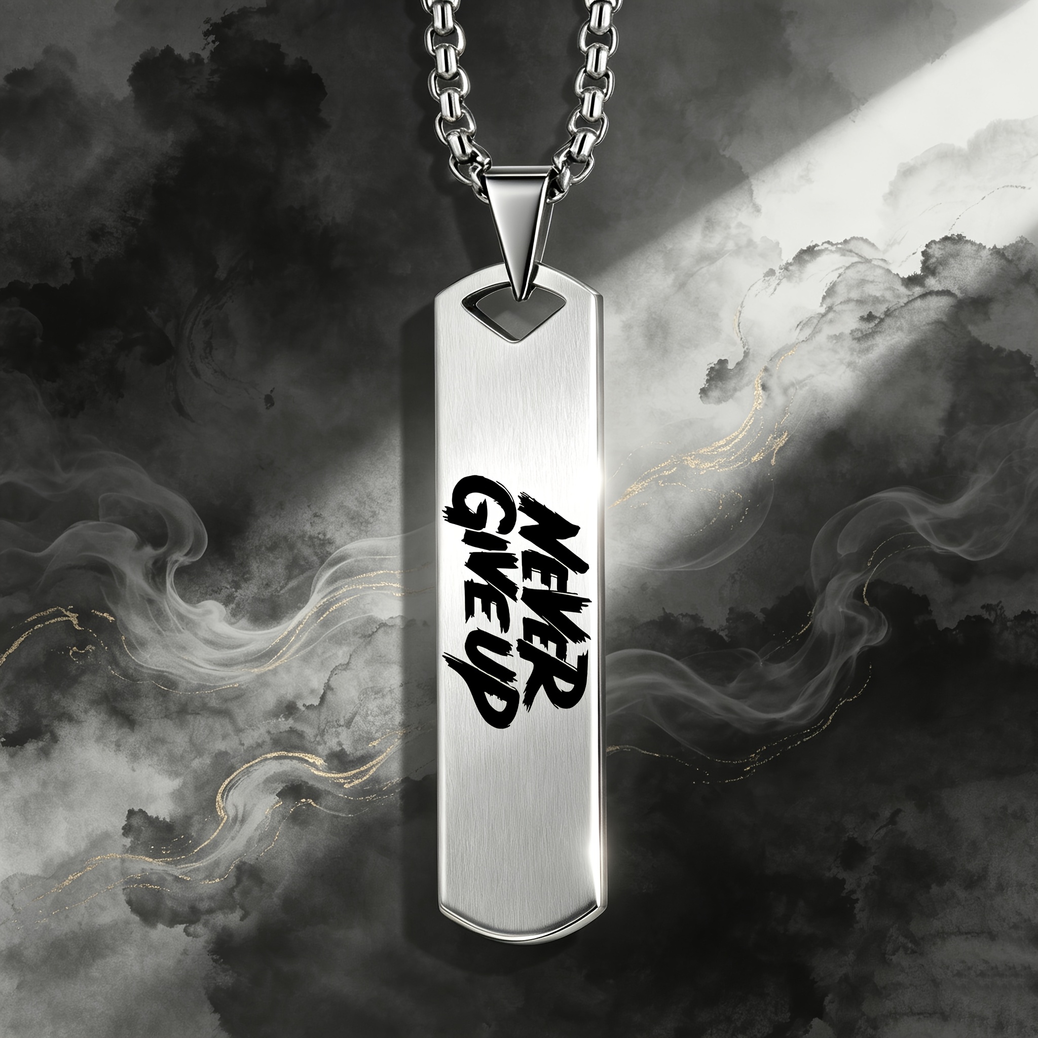 "NEVER GIVE UP" Positive Font Pendant Necklace