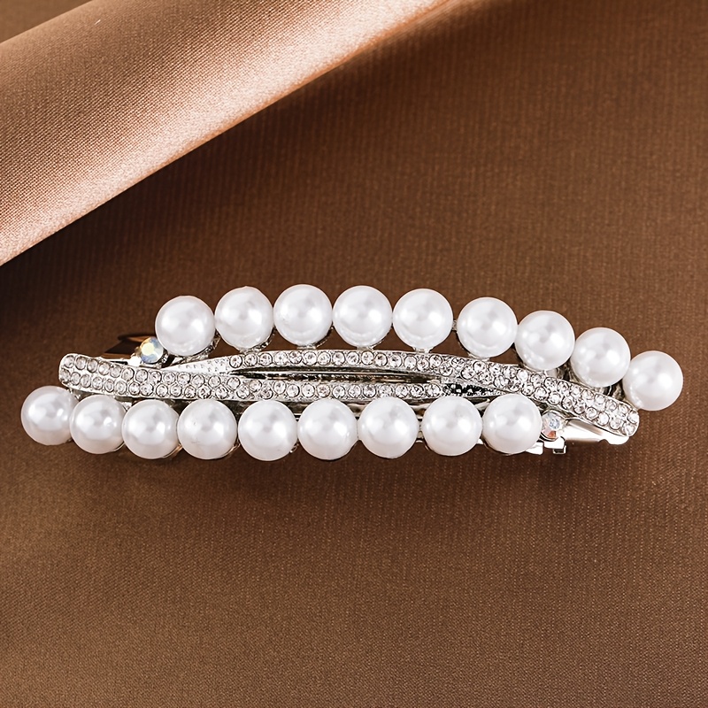 Image of Artificial Pearl Hairpin Back Of Head Hair Clip Spring Clip Hair Clip Temperament Ladies Clip Hair Additions Rhinestone Headwear Women