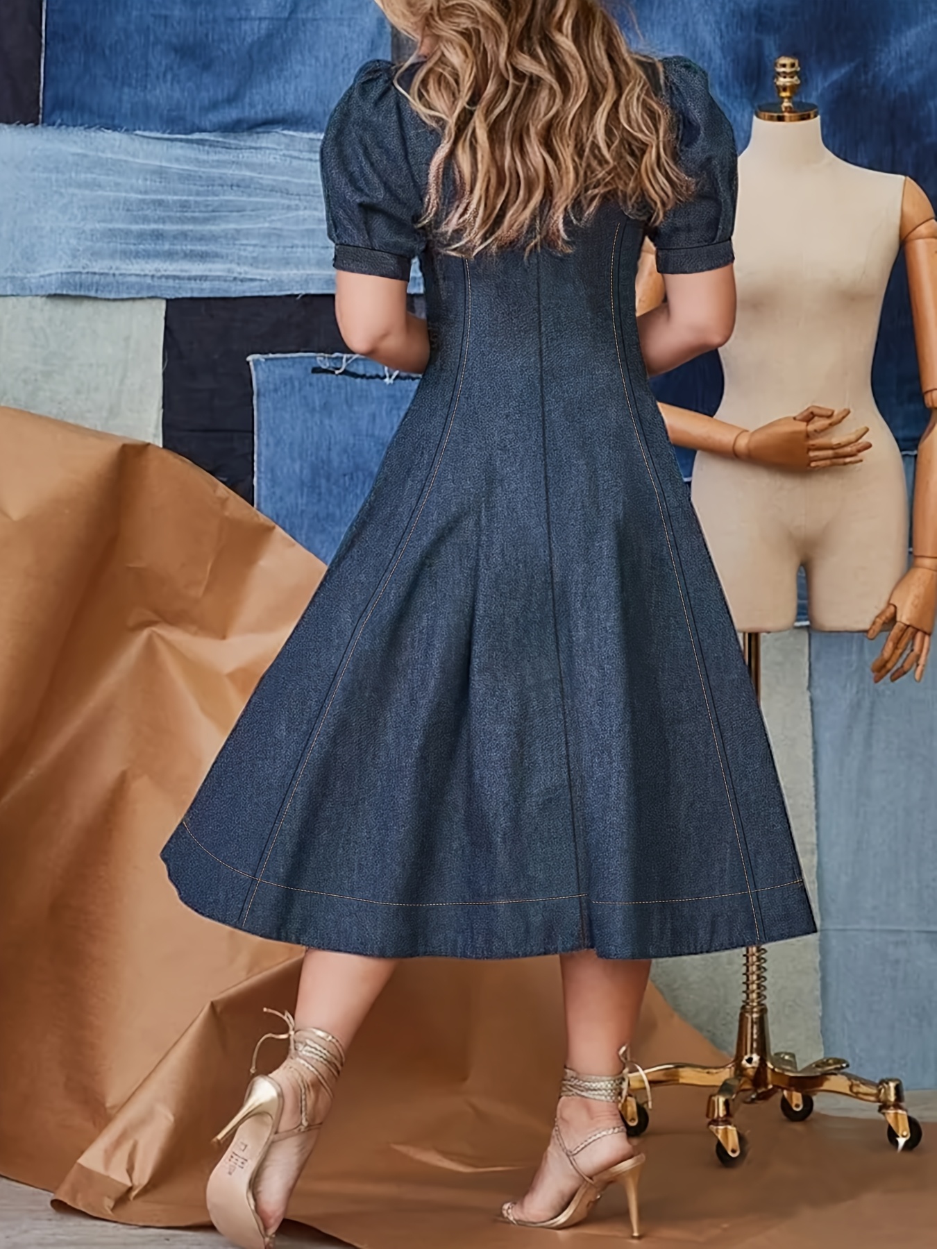 waist cinched denim dress | Temu Oman