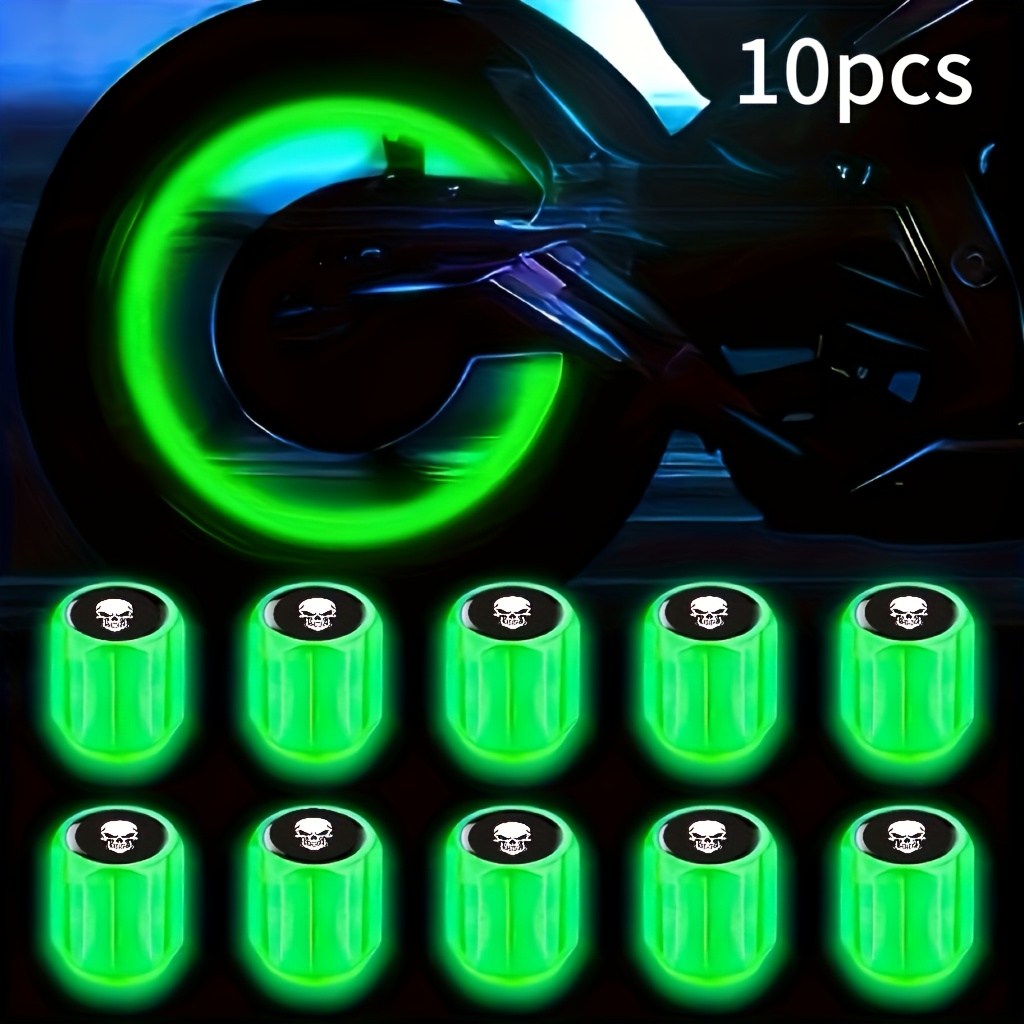 TEMU Ensemble de dix bouchons de valve de voiture personnalisés haut de gamme avec motif de crâne blanc, adaptés aux voitures, vélos, motos, camions