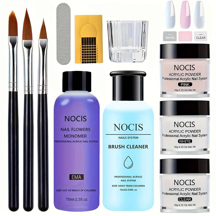 Image of Premium Acrylic Nail Kit | Clear Pinkish Nude Powder, Non-yellowing Liquid, Brush Cleaner & Pro Nail Art Tools | Flawless Salon-quality Manicure At Home
