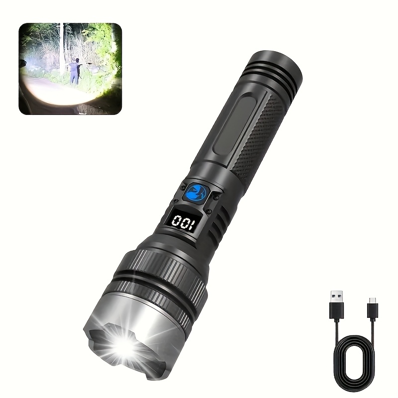 TEMU 2/1pc Powerful Tactical Rechargeable Led Flashlight , High Brightness Flashlight, Usb Rechargeable Built-in Battery, Handheld Flashlight,