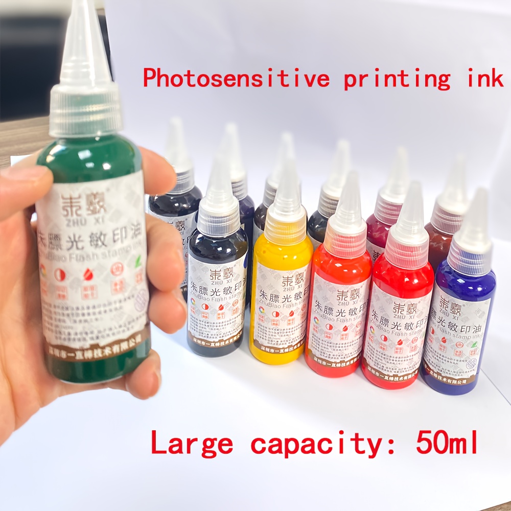 12 Color Photosensitive Ink Stamp Materials, 50ml Each, Featuring a Variety of Colors That Are Suitable for Office And School Use