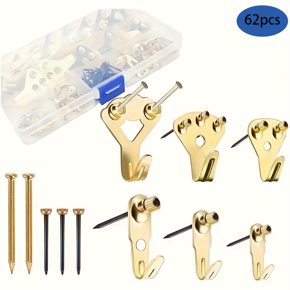 TEMU 62pcs German Hooks Set - Wall Mount Hardware For Pictures, Mirrors, Canvases & Clocks - Decor Accessories, Fashion Style
