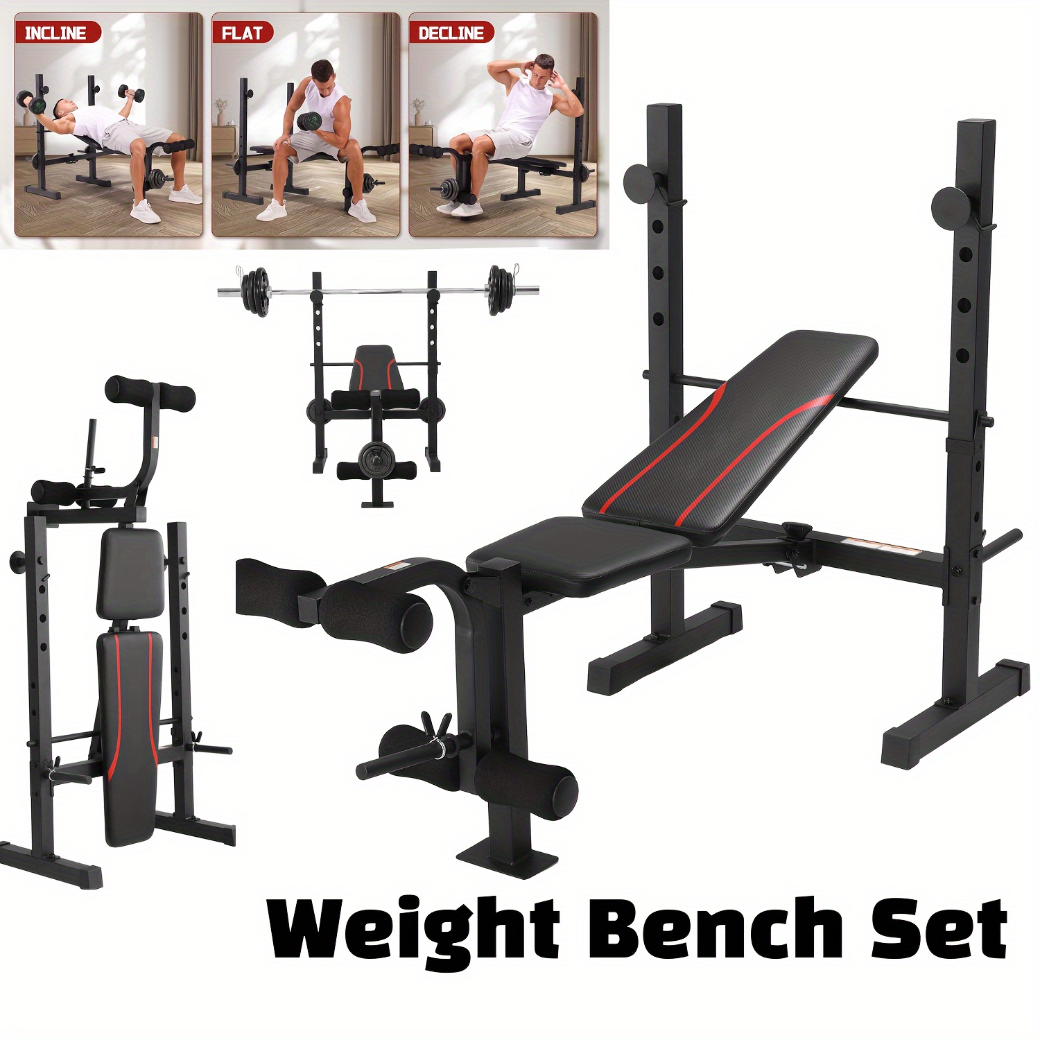 

Weight Bench Set With Squat Rack Leg Extension & Leg Professional For Full Fitness Workout Benches For Home Gym