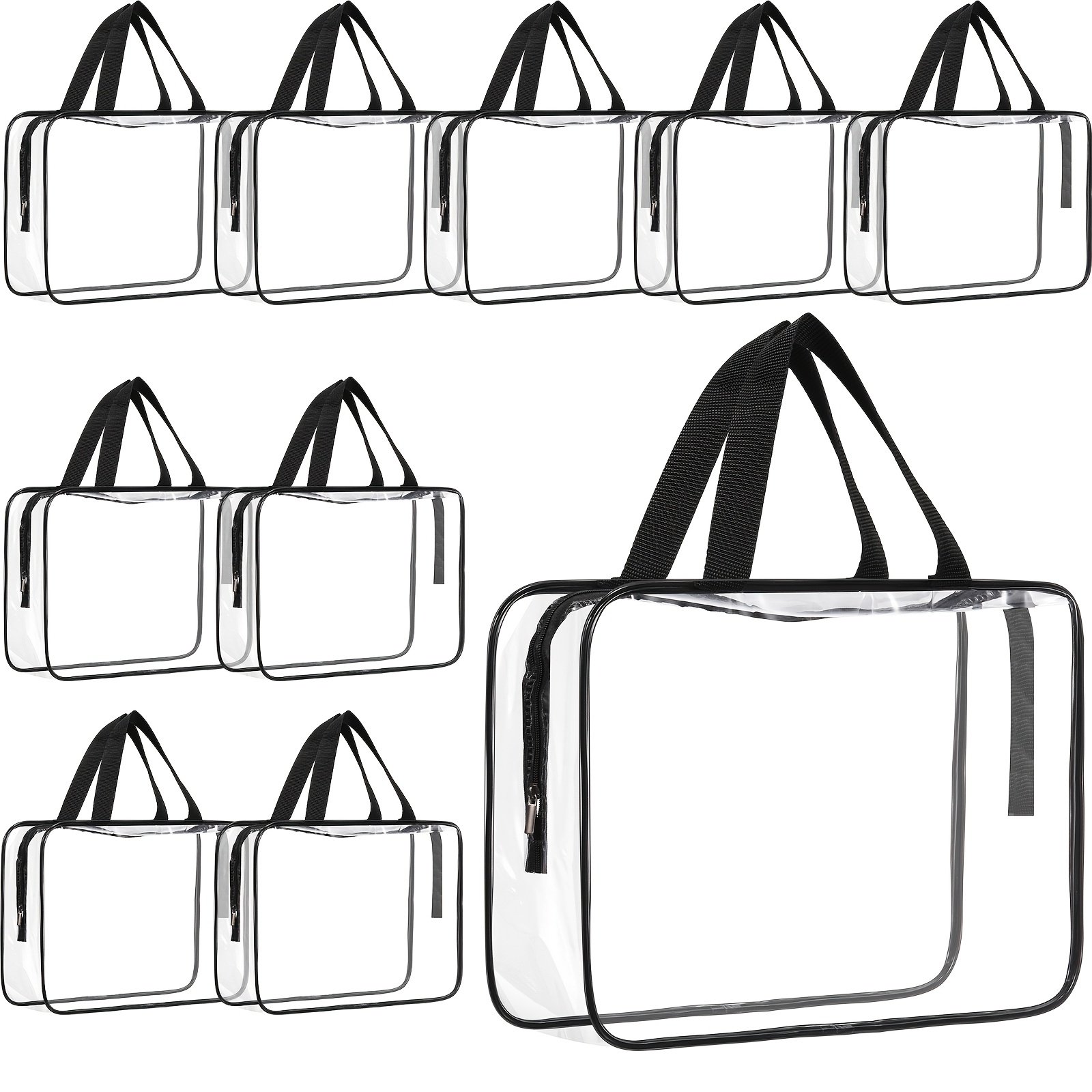 TEMU Outus 10-pack Large Pvc Cosmetic Bags With Zipper And Handle, Unscented Transparent Travel Toiletry Pouches, Makeup Organizer