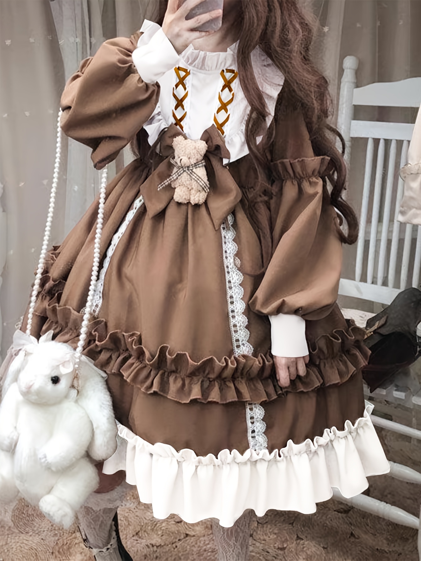 cute japanese dress Japanese Gothic Lolita Skirt Women Kawaii Bow Bear Lace Green Dress Long  Sleeve Princess Dress Halloween Costume Gift For Girls