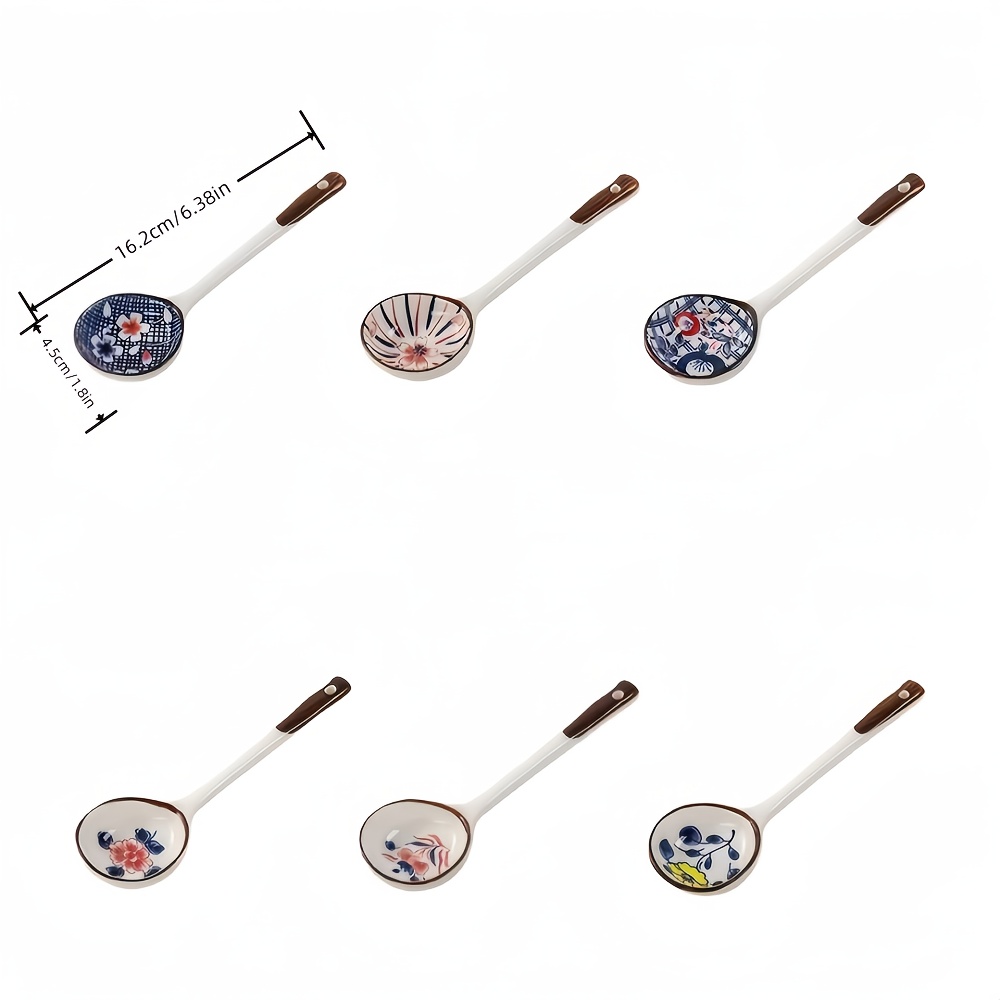 6 Ceramic Dessert Spoons With 6 Different Colors, Suitable For Home Serving Salad Spoons, Spoons, Coffee Spoons, Creative Soup Spoons