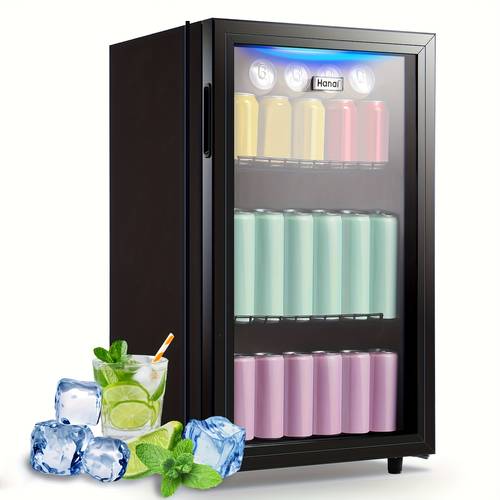 beverage refrigerator 125 can mini fridge cooler black mini fridge glass door for small drink cooler machine clear front removable for home office bar freestanding