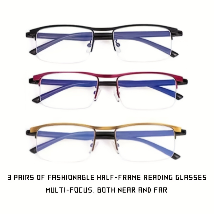3 pack   multi   reading glasses elegant semi rimless rectangle design for men and women   in 3 stylish colors 0