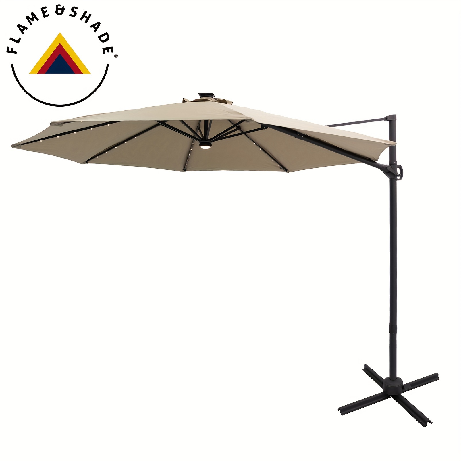 

Flame&shade 10 Ft Cantilever Offset Outdoor Patio Umbrella With Solar Led Lights Base Stand Rotate And Tilt