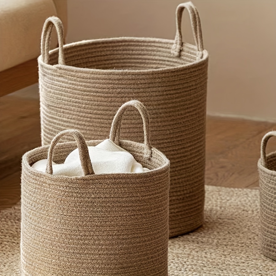 

Elegant Solid Color Woven Laundry Basket With Handles, Minimalist Home Storage Hamper, Material, With , For Home Use