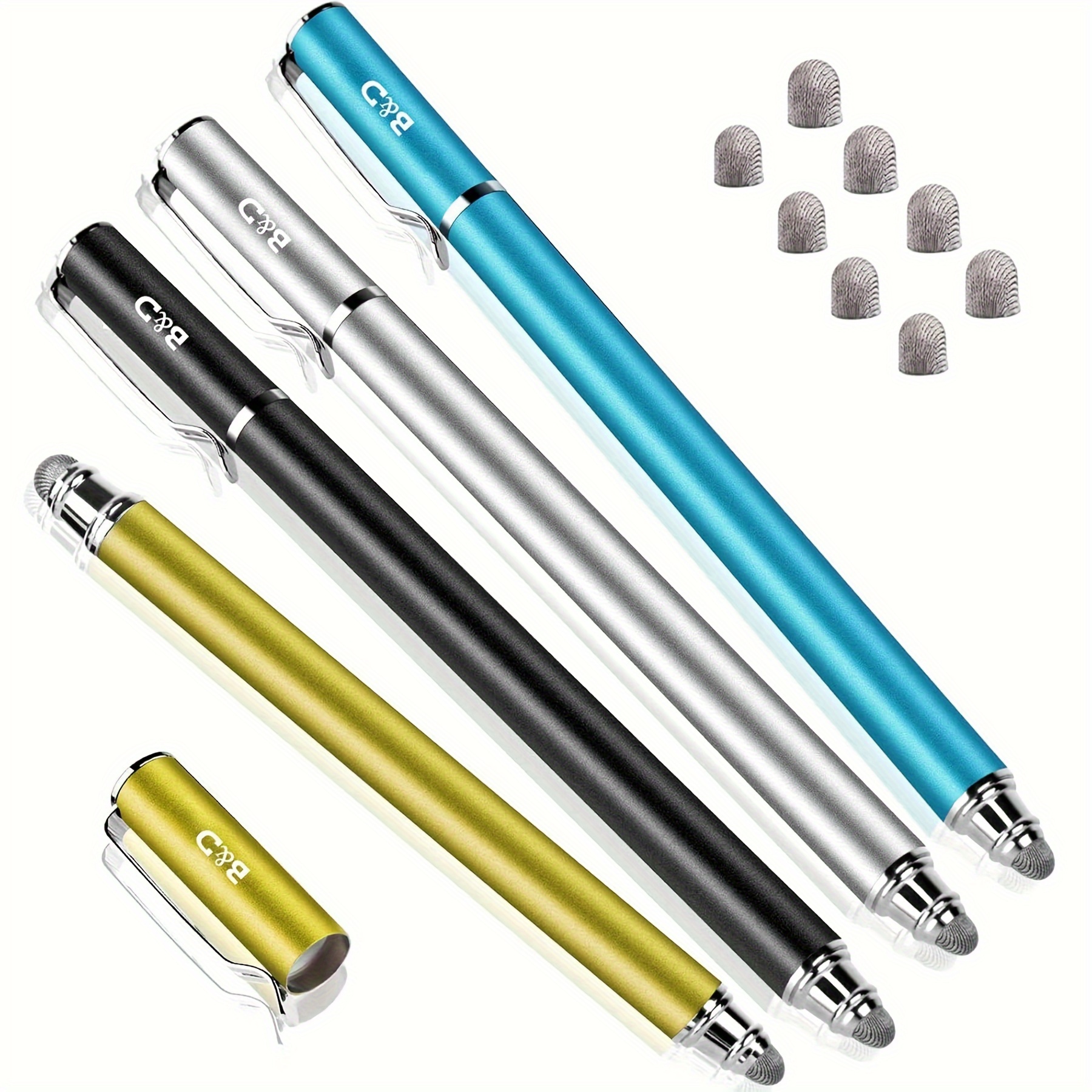 

Universal Stylus Pens For Touch Screens - New 5mm High-sensivity Dual Fiber Tips Stylus For All Tablets & Cell Phones With 8 Extra Replaceable Tips(4 Pcs, Black/aqua/silvery/yellow)