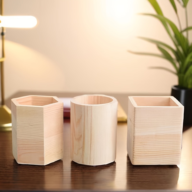 

1pc Wooden Pen Holder, Desktop Organizer Bucket, 3 Models To Choose From