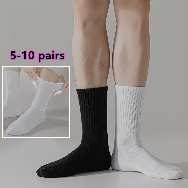 

10 Pairs Of Minimalist Black And White Crew Socks - Anti-odor, Sweat Absorption, And Hand Wash Only