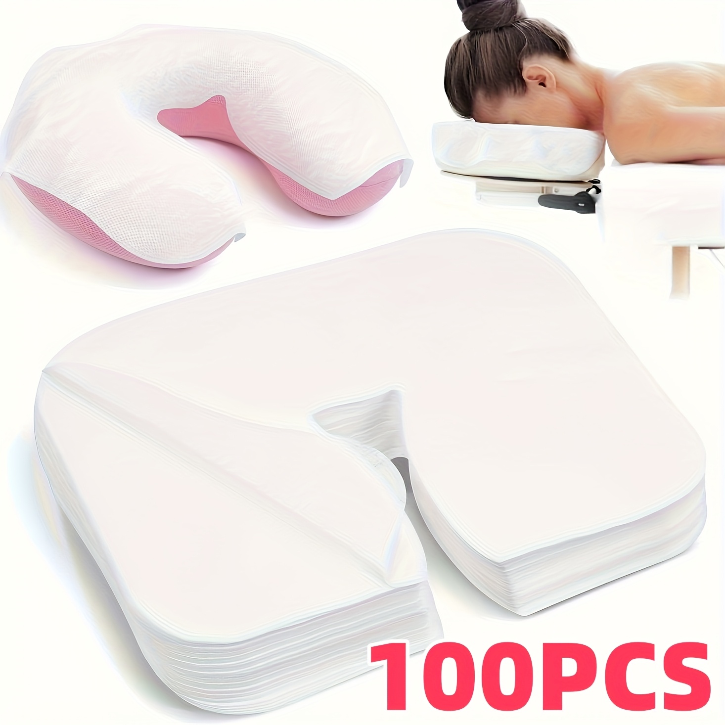 TEMU 100pcs Disposable Massage Bed Cover, Super Soft U-shaped Holes Massage Towel, Anti-adhesive Mask For Massage Bed And Massage Chair, Massage Bed
