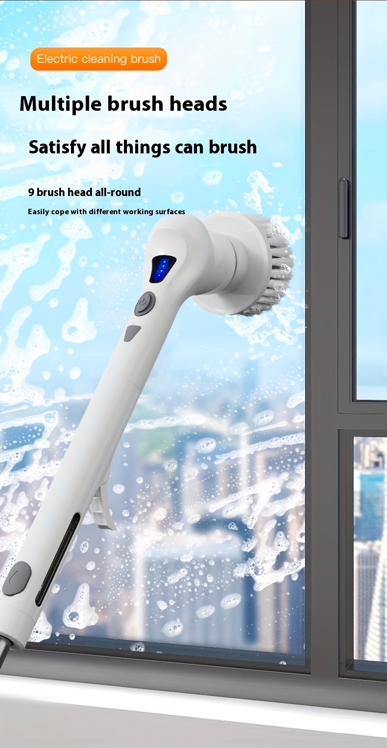 sprayable electric rotating cleaning brush electric cleaning brush wireless cleaning brush ip56 waterproof with 9 replaceable brush heads 9 in 1 with extended handle suitable for toilets bathrooms bathtubs tiles floors wooden floors cars details 4