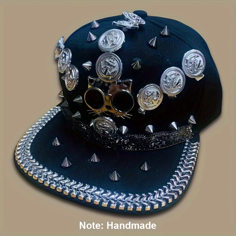 Style Hip Hop Hat With Punk Rivets And Pointed Rivets For Men And