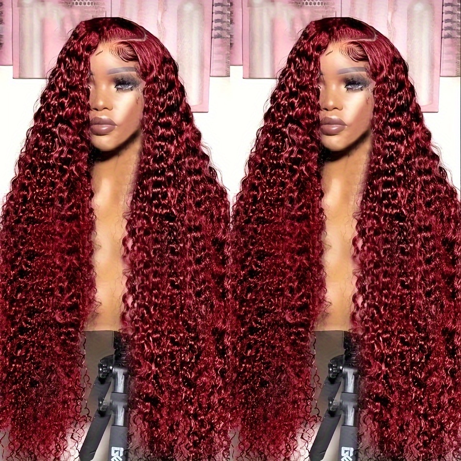 Burgundy Red Wave Wig Synthetic Short Bob Curly Wigs Ombre Color None Lace  Wigs