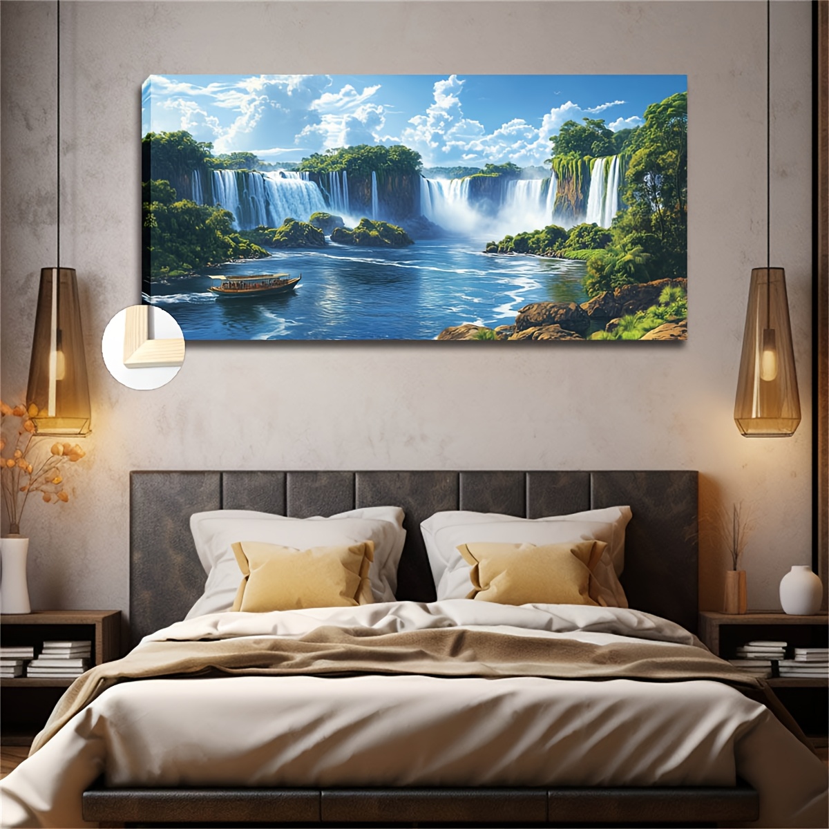TEMU Modern Oil Painting Large Size With Frame Wide River Above, Cascading Down For Bedroom, Dining Room, Kitchen, Office And Other Walls 50x100cm