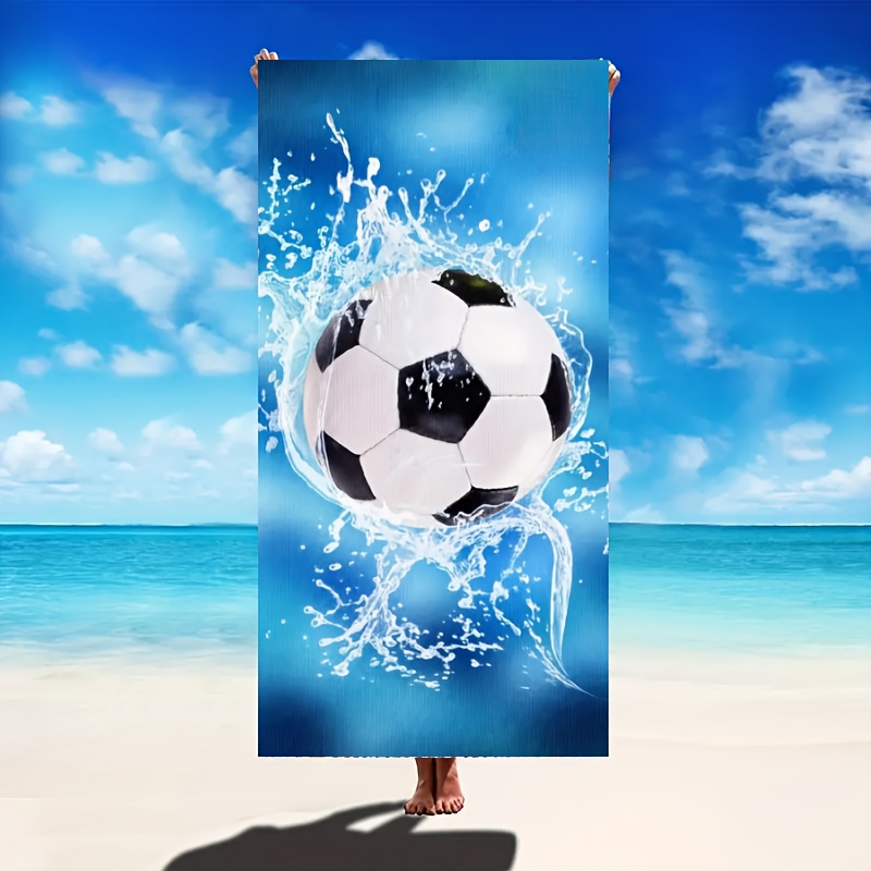 

Ultra-soft, Quick-dry Beach Towel With Football Design - Lightweight & Super Absorbent For Swimming, Bathing, And Camping