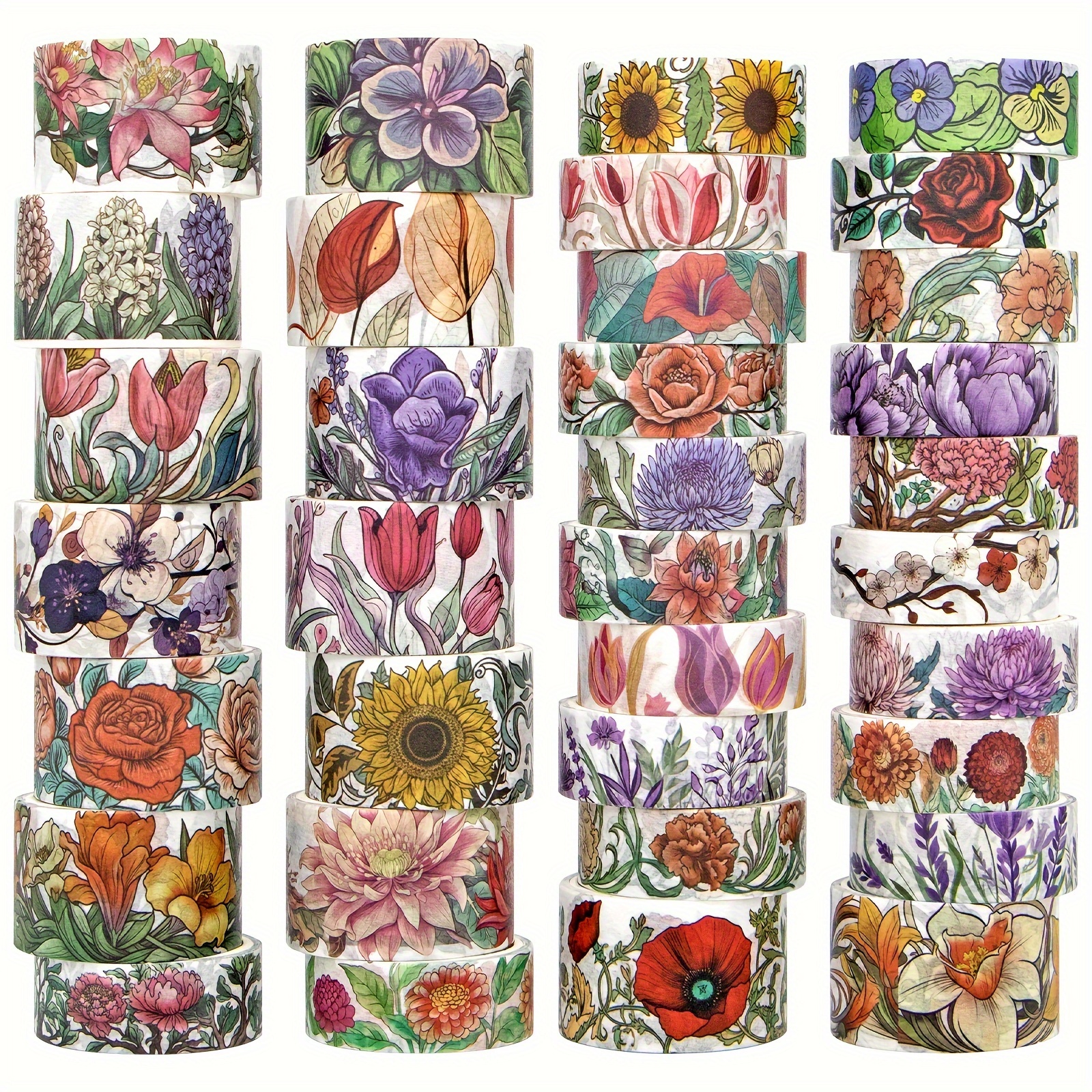 

Flower Washi Tape Set, 34 Rolls Floral Tapes For Journaling Supplies, 25mm And 15mm Decorative Tape For Crafts