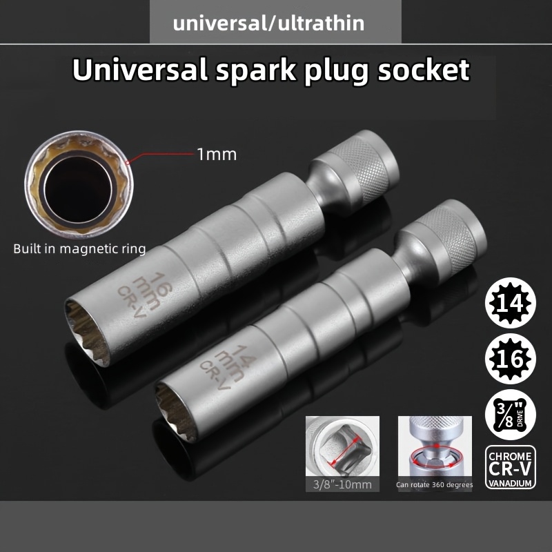Set 2 Douilles Bougie 14mm Et 16mm - Clé Magnétique 12 Points 3/8" - Flexible Pour Voiture