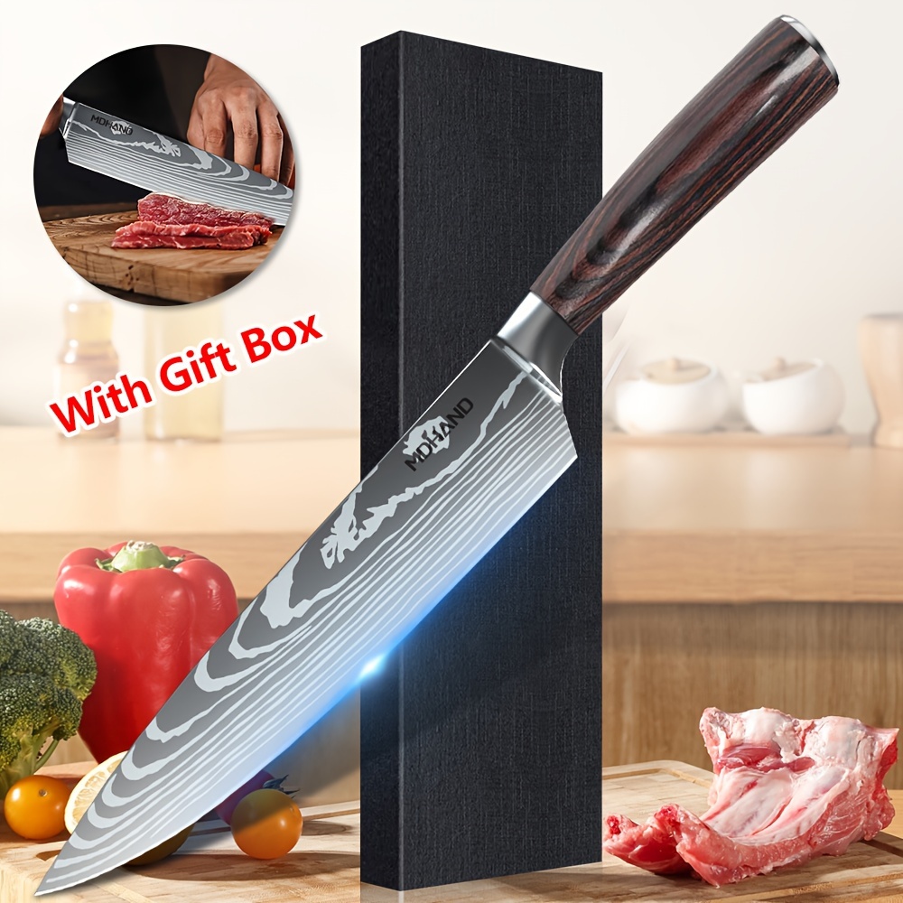 

8 Inch Chef's Knife Meat Cleaver With Gift Box, Stainless Steel Damascus Pattern Chinese Chef Knife -slicer Cleaver Knife For Restaurants And Home