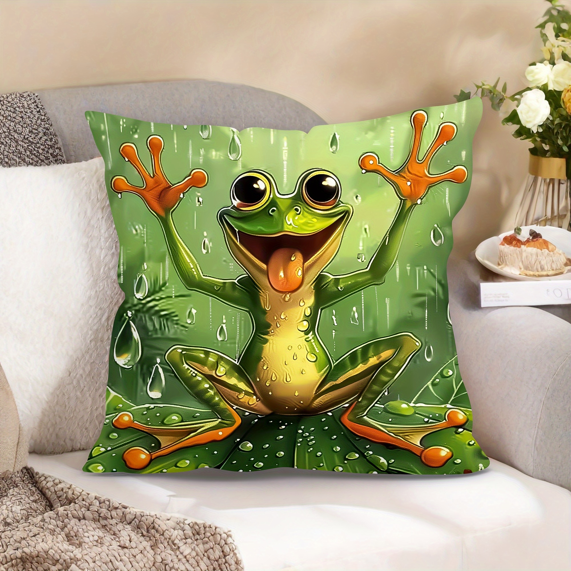 modern abstract frog in   throw pillow cover 18x18 inches soft machine washable polyester with zipper closure for home office party decor frog pillow comfortable fabric suitable for   types of houses details 0