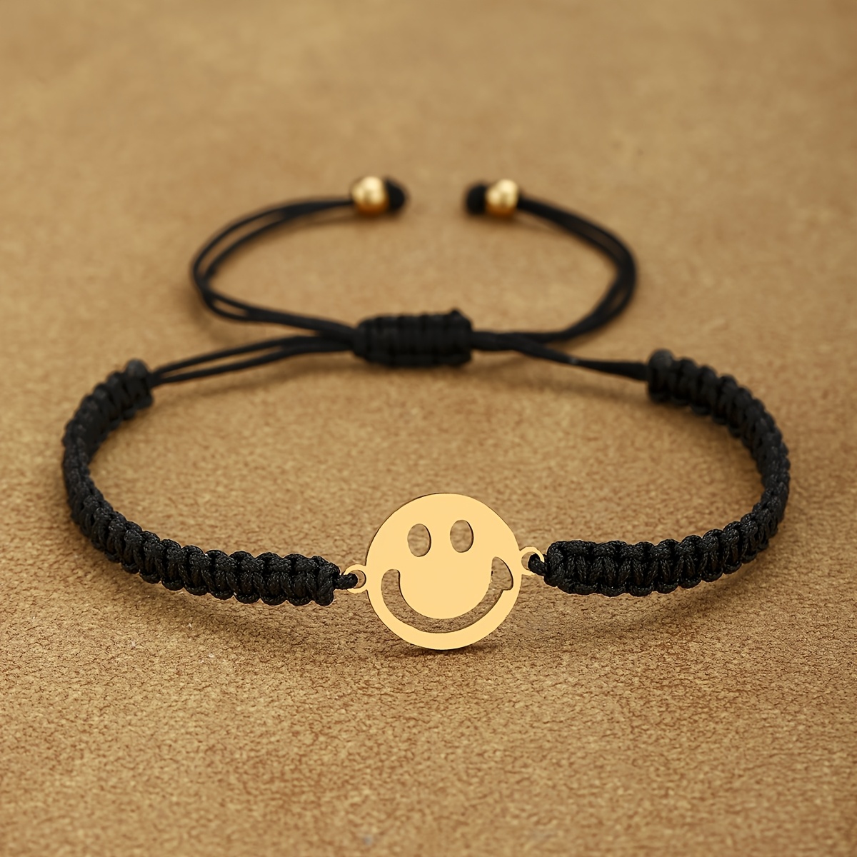 TEMU A Stylish 304 Stainless Steel 18k Gold-plated Face Bracelet, Handmade Minimalist Adjustable, Nylon Cord Woven Cute Face Bracelet, A Gift For