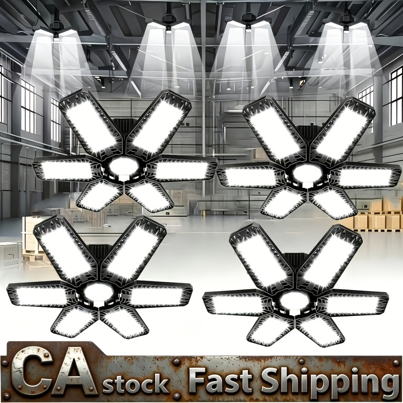 TEMU 2026 /4pcs Convertible Ceiling Light, Led Garage Bulb, 1200w Workshop Light Strip, 6+1 Adjustable Panel, Led Garage Lighting, Basement Barn