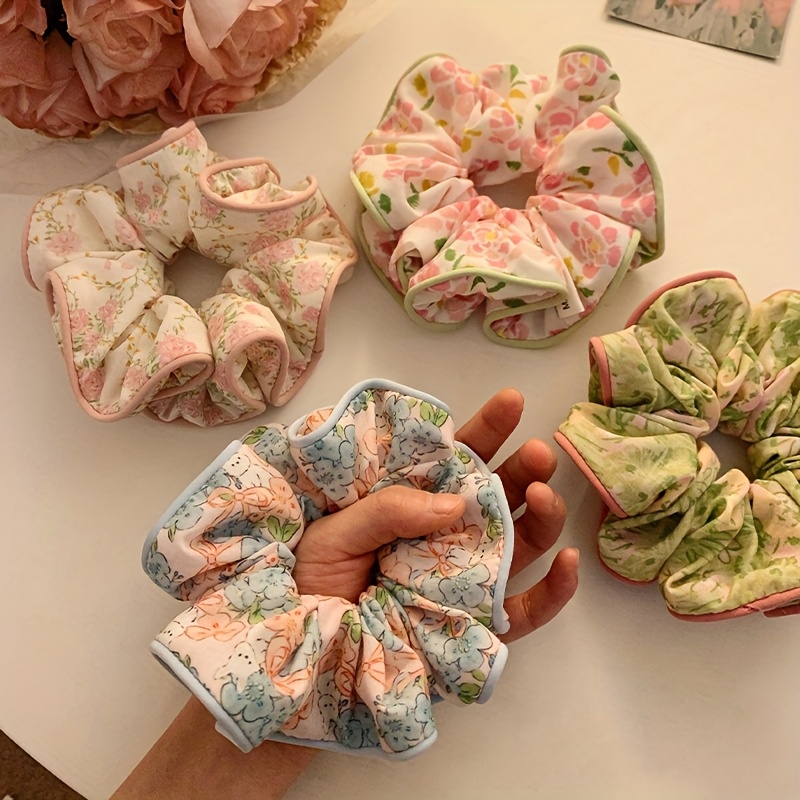 E-shop 4er-Pack Blumen Haargummi, zum Festmachen einer Duttfrisur, Temperament Haargummi, einfacher Sommer-Haarschmuck, Frühlings- und Sommerlicher