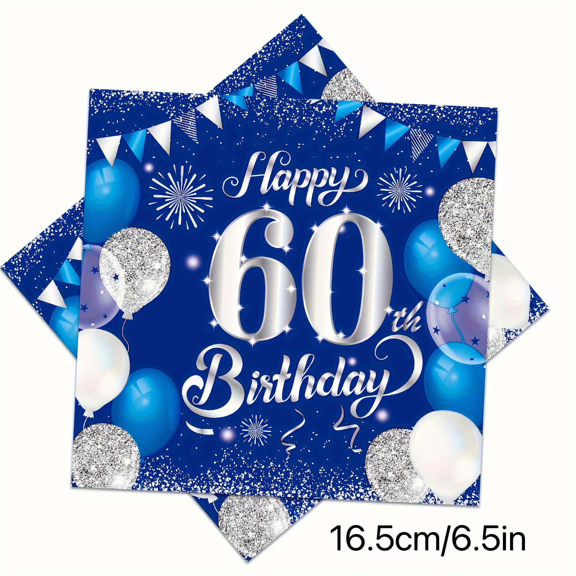 E-shop 60er Geburtstagsdeko für Männer Frauen – 30 Stück Marineblaue & Silberne Geburtstagsservietten, für Happy 60th Themenpartys, Geburtstage,