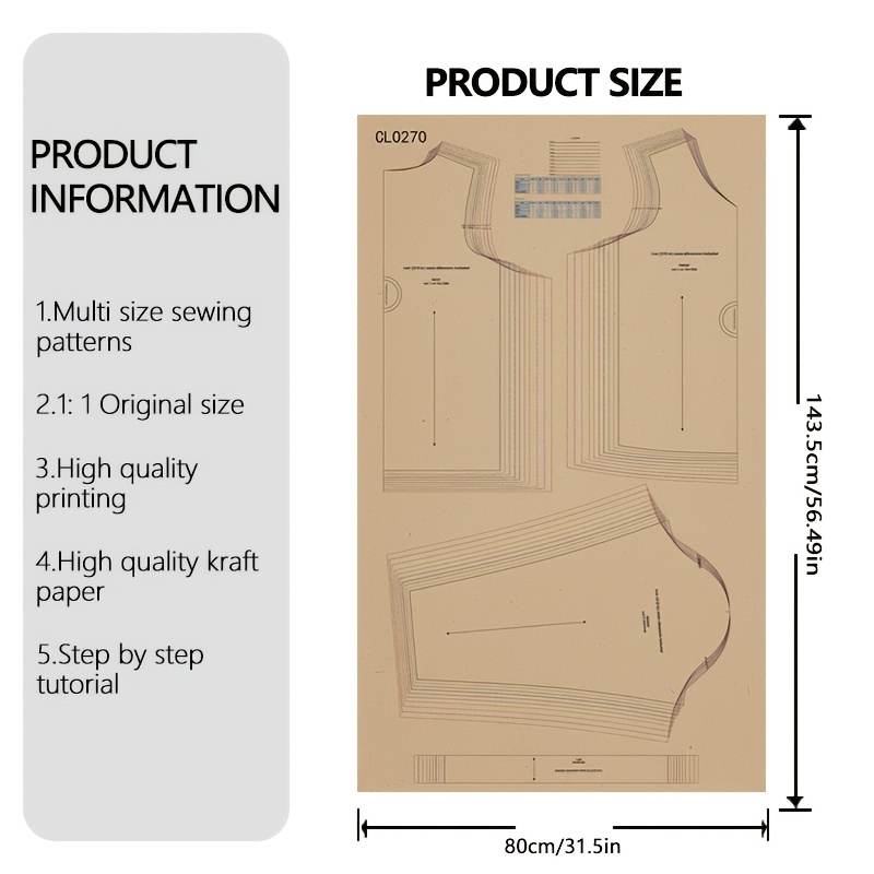 E-shop 10 Größen (XXS-5XL) V-Ausschnitt Strickoberteil Nähmuster, Nähmuster für Damen, Einfache Nähmuster für Anfänger, 1:1 Damenbekleidung Nähmuster