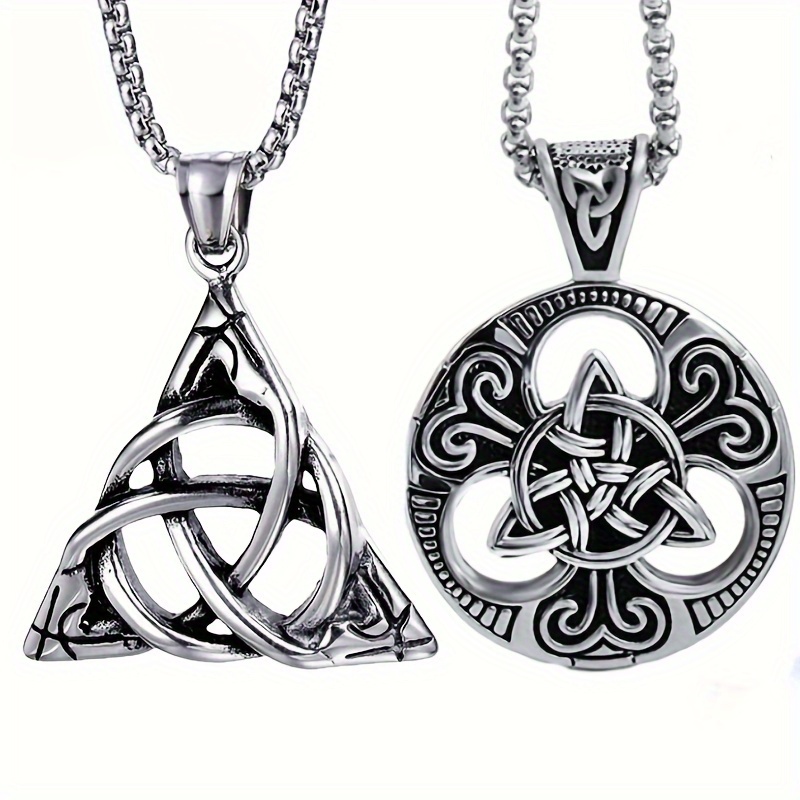 

2pcs Timeless Vintage Lrish Celtic Knot Pendant Necklace - Hypoallergenic, Gothic Punk Rock Style - Perfectunisex Gift For Brother Or Boyfriend On Birthday & Graduation