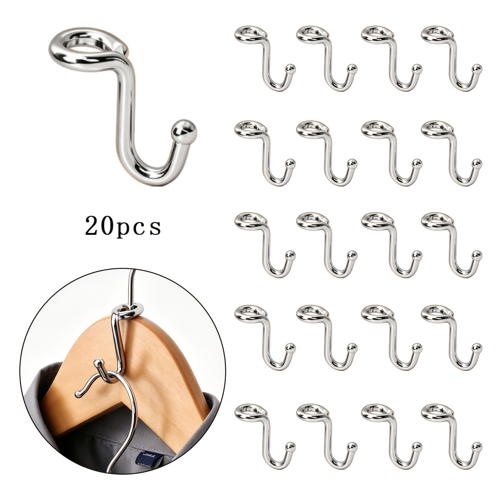 TEMU 20 stuks Metalen Hanger Connector Haken, Stevige Mini Hanger Haken, Geschikt voor Diverse Hangers, Ruimtebesparende Organizer