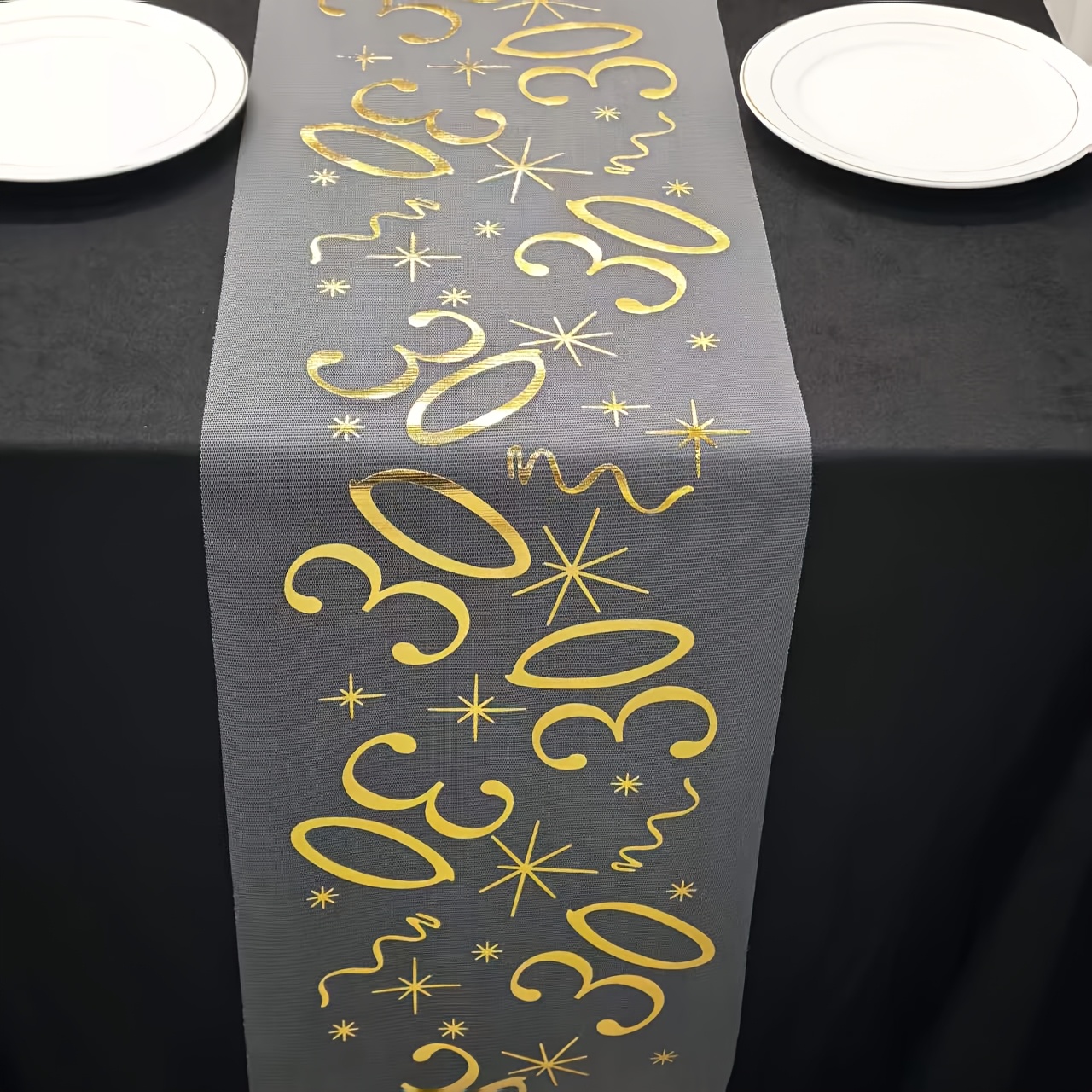 Image of 1pc Elegant 30th Birthday Party Design Table Runner, Anniversary, Family Dining, Party Supplies Suitable For Christmas New Year Special Festival Decoration