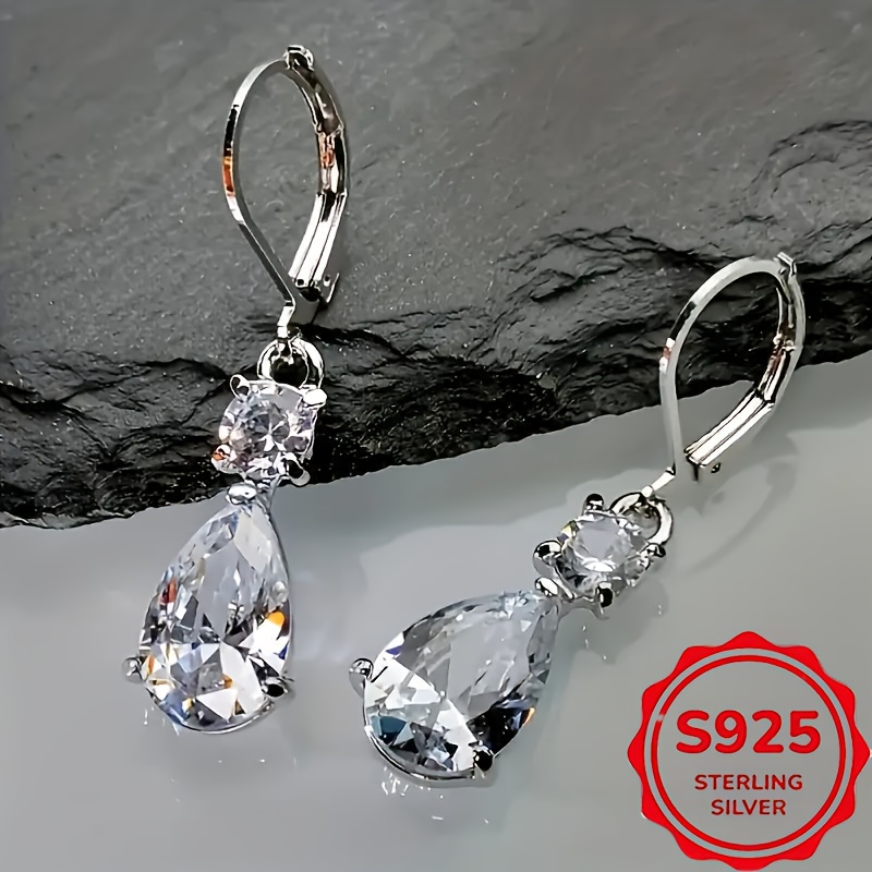 elegant s925 sterling silver teardrop earrings with large cubic zirconia vintage inspired   design for parties mothers day valentines gifts party jewelry luxurious   Product details 0