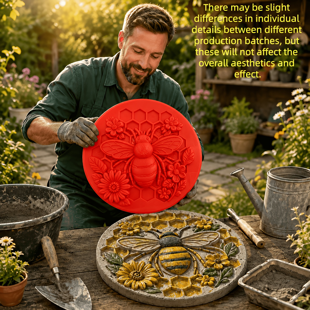 TEMU Reusable Bee Stepping Stone Mold Suitable For Diy Cement Paving, Flexible Demoldable Garden With Bee-themed Patterns, Easy-cast Concrete Slabs