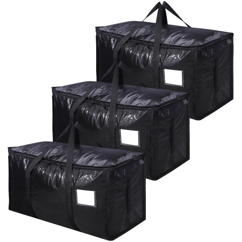 TEMU 3pcs 90l Large Moving Bags | Waterproof Polypropylene Storage Bags For Down Comforters, Seasonal Clothes, And Holiday Decorations, Black