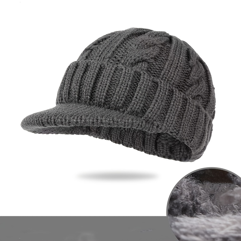 2025 's Short Brim Baseball Cap, , Thickened Warm Hat, Cable Knit Beanie, Ideal Gift For Dad, Winter Present For Middle-aged And Elderly, Suitable For Outdoor Activities, Outdoor Cycling