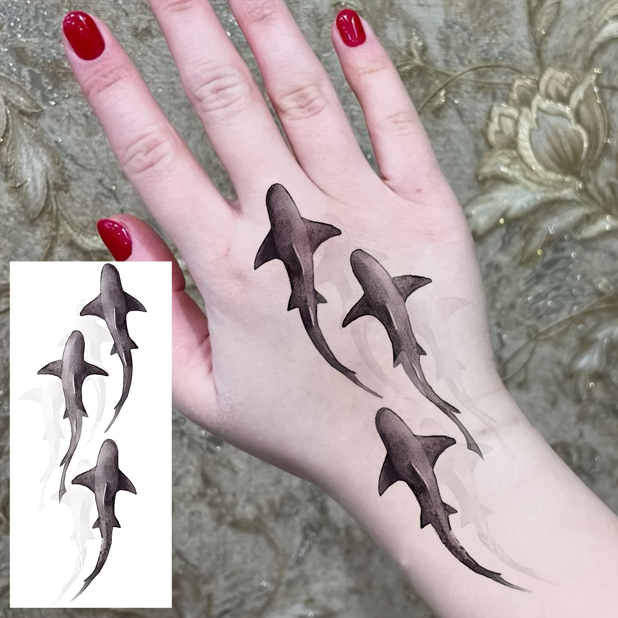 Image of 1 Sheet Shark Temporary Tattoos For Women Men Hands Finger Foot Neck Waist Legs Thigh Forearm Shank Half Sleeve Arm, Temp Fake Tattoo Stickers Waterproof Long Lasting Realistic Tattoos
