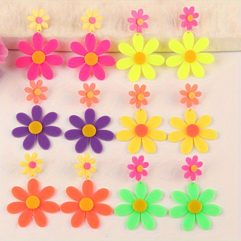 Women's Fluorescent Sunflower Acrylic Dangle Earrings