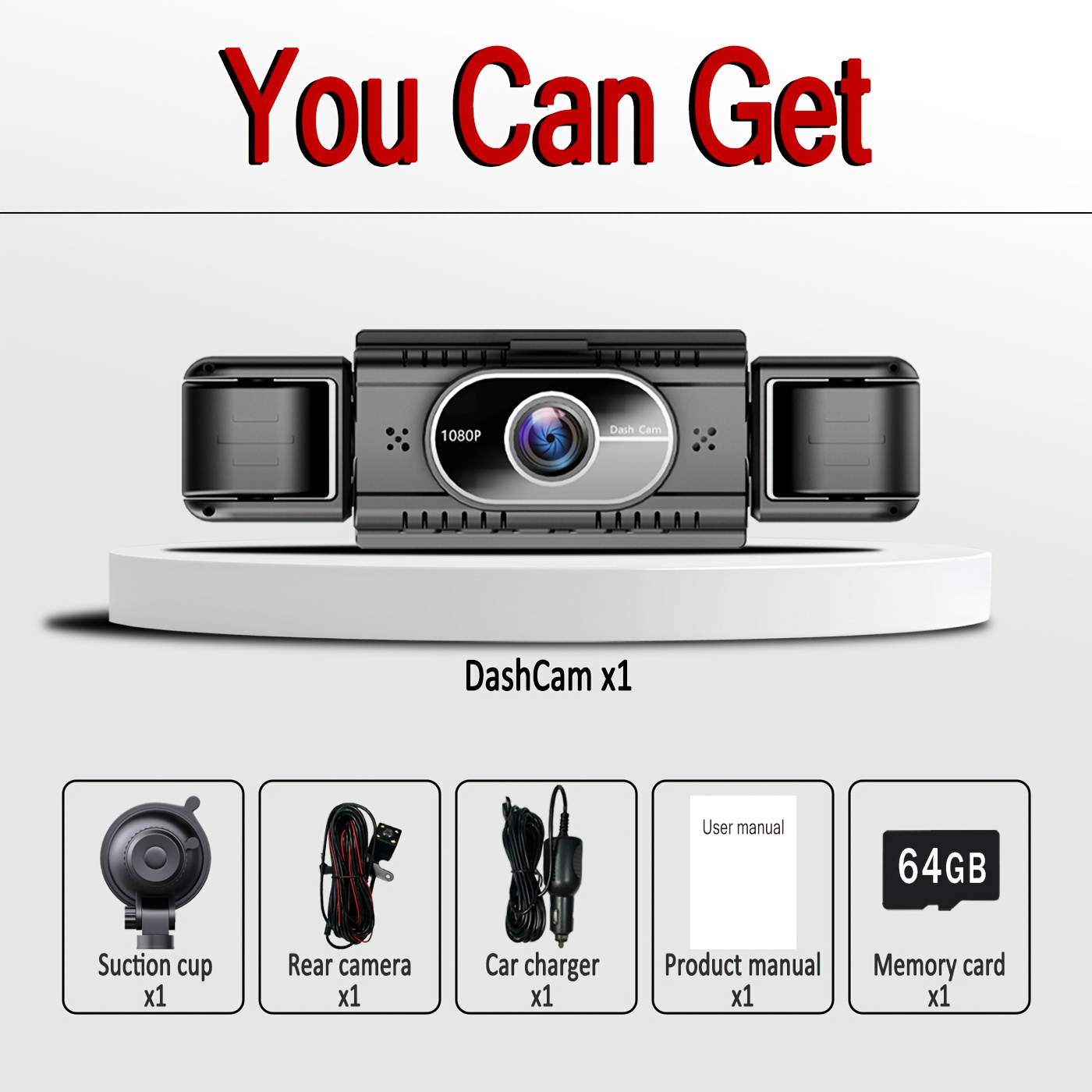 Bcuoz 360° Panoramic 4 Channel Dash Cam For Cars, 1080p Front+720p /rear 4 Lens, 3.0" Four- Vision, Loop Recording, , 24h Parking Monitor, Optional No Card/64gb Card.