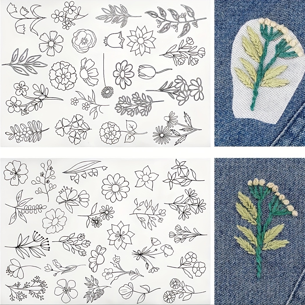 

Pack de 50 Feuilles de Stabilisateur de Broderie Solubles dans l'Eau avec Motifs Floraux pour Couture à la Main et Travaux d'Aiguille, Blanc.