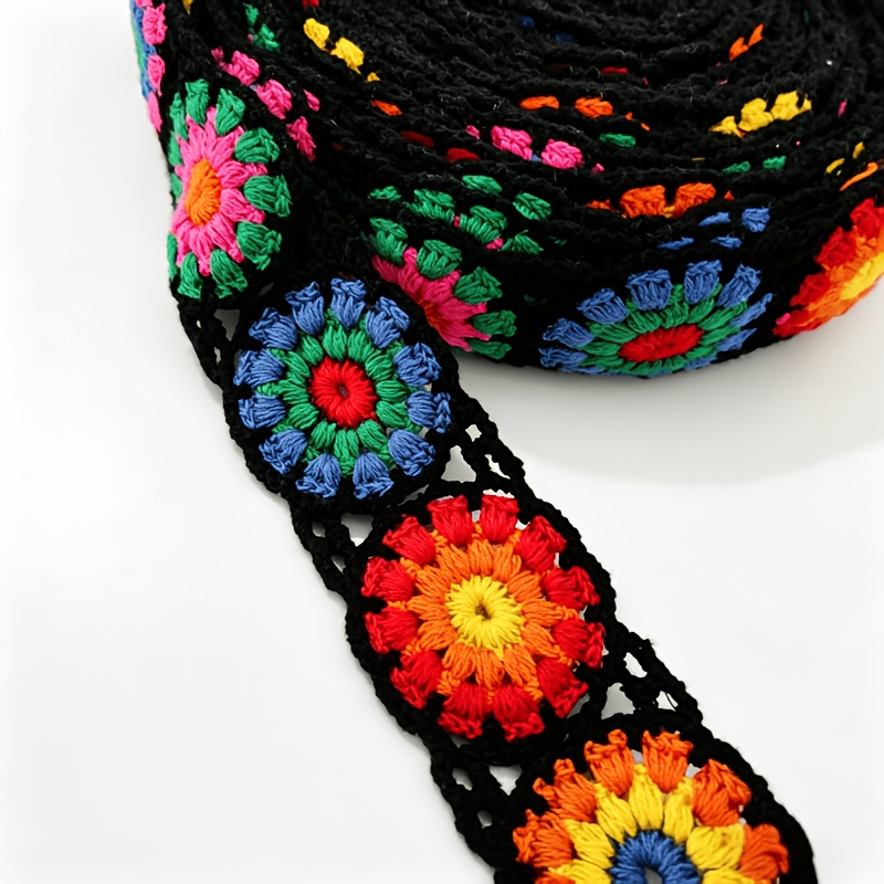TEMU Bohemian-style Colorful Hand-crocheted Decorative Lace For Clothing, Hats, Hair Accessories, Bag Straps, And Sewing And