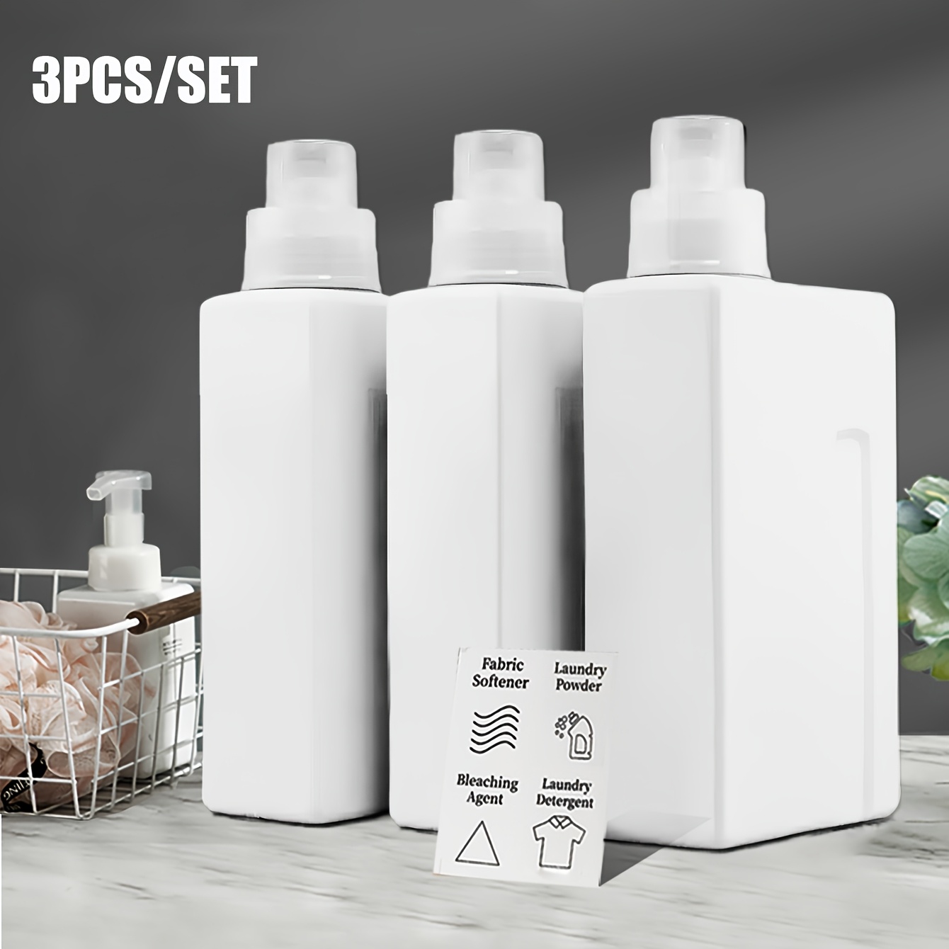 Bathroom Containers, 3pcs 1000ml Laundry Detergent Dispenser Bottle Refiilable Laundry Storage Container For Liquid&powder, Softener Laundry Room Canisters, Canisters