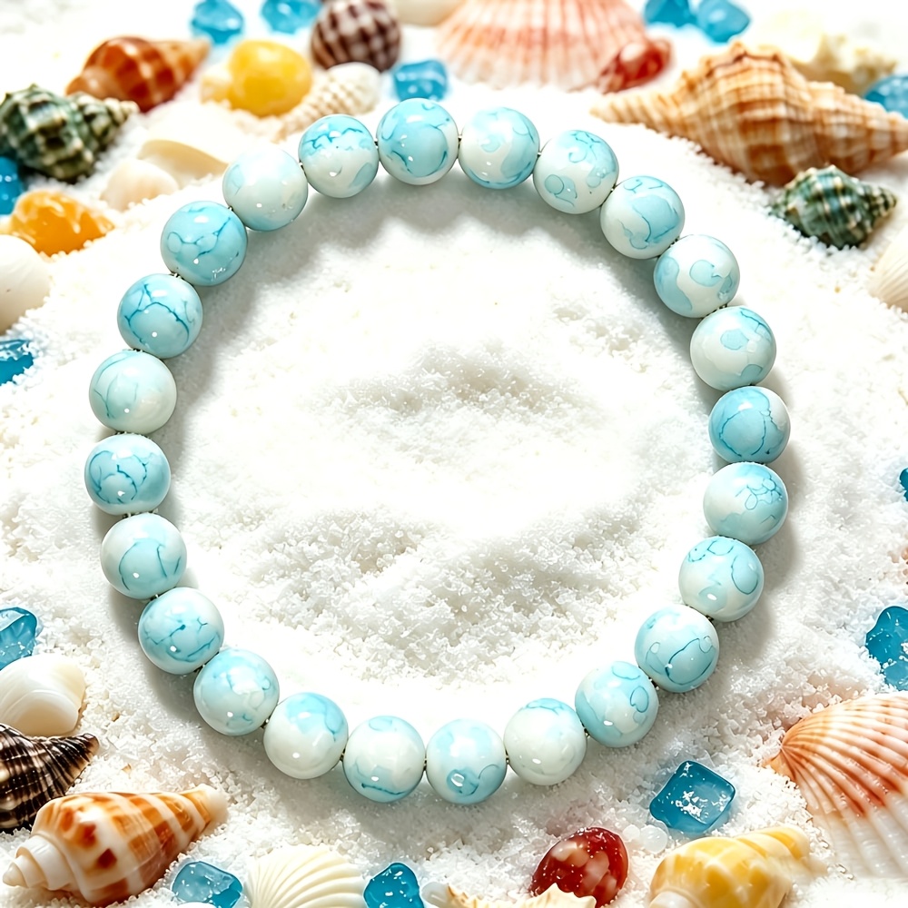 Natural Stone Round Bead Stretch Bracelet, Bohemian Versatile Accessory Gift For