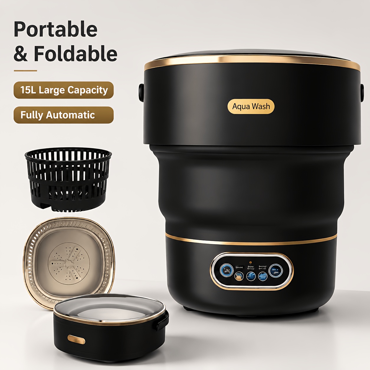 TEMU Convenient Mini Washing Machine, 3/4gallon12/15l Large Capacity Foldable Small Portable Underwear And Sock Washing Machine, Clothing Isolation,
