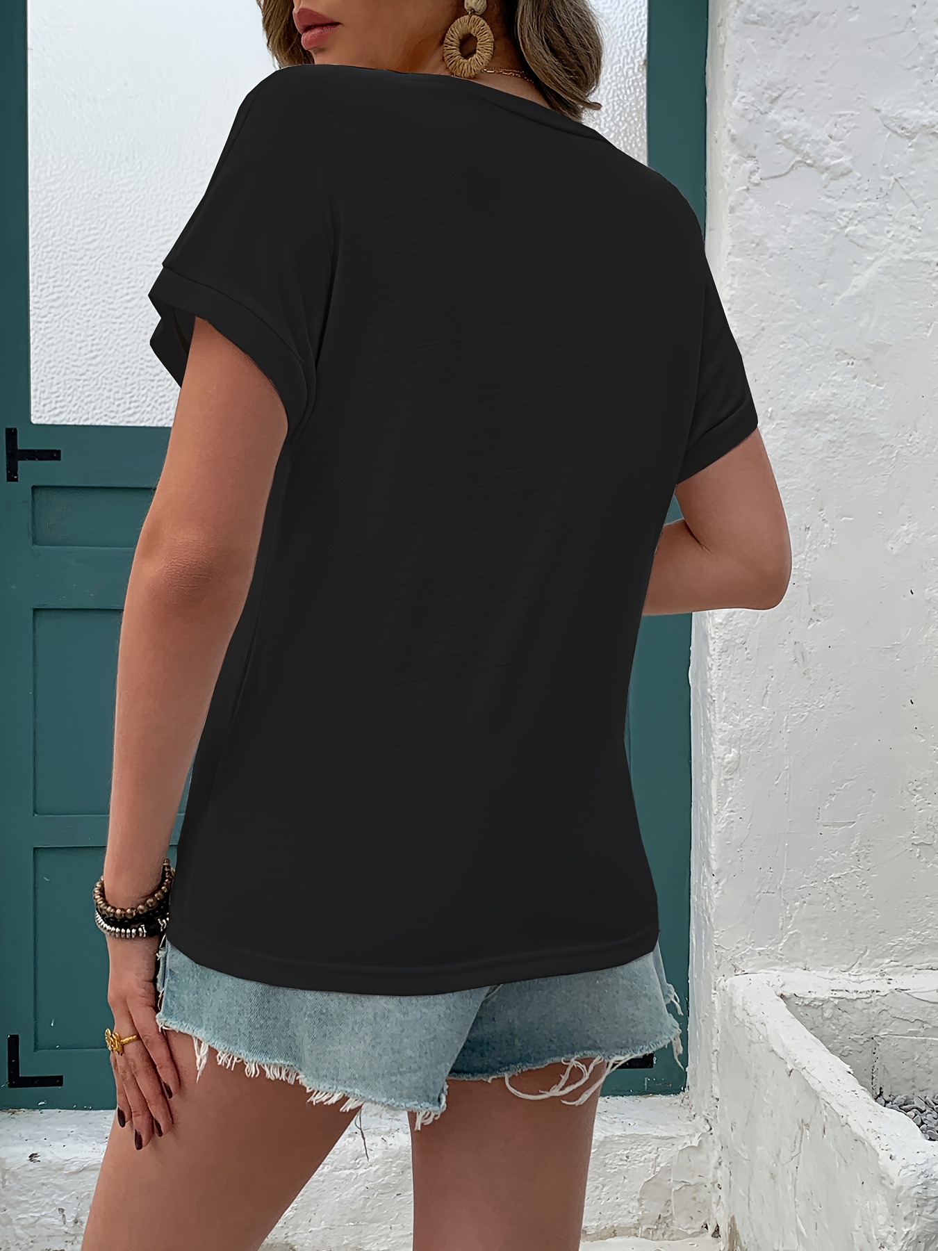 Women'S Chic V-Neck Short Sleeve T-Shirt - Solid Color, Casual Summer Top in White, Perfect for Spring & Summer Outfits, Ladies T Shirts